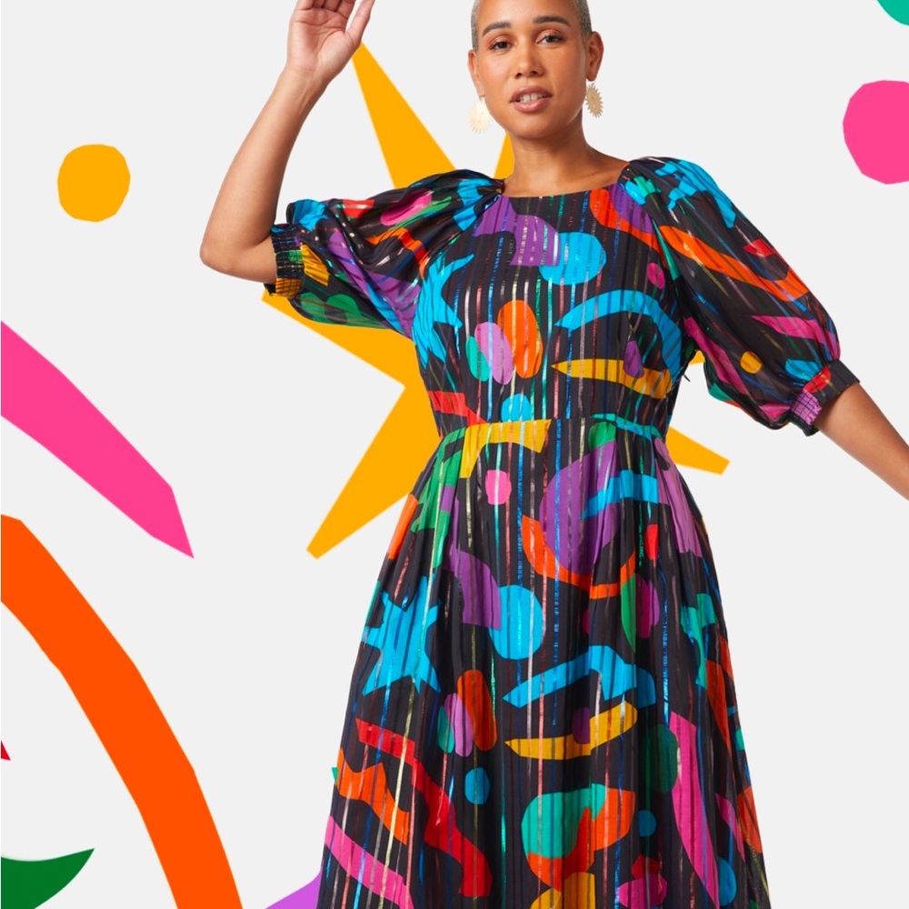 Colorful Abstract Print Gorman Glitter Magic Rocks Party Dress